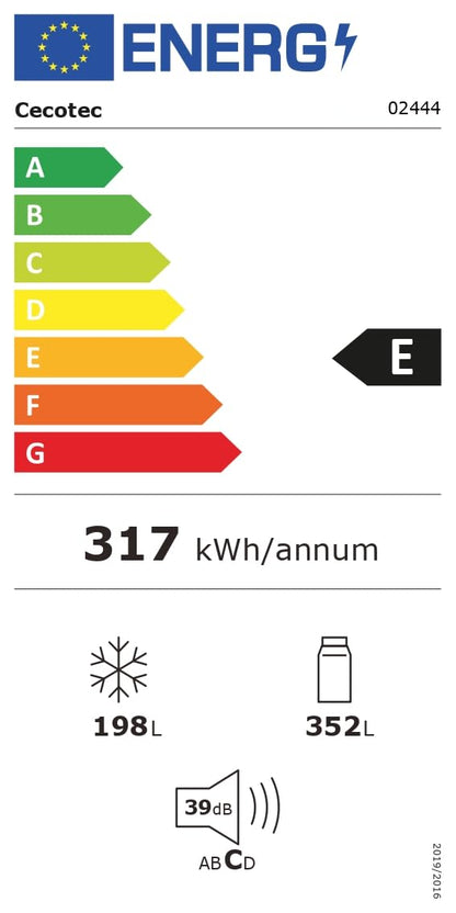 Cecotec Réfrigérateur Américain de 550 Litres Bolero CoolMarket SBS 550 Glass E. 177 cm de Hauteur et 90 cm de Largeur, Système Multi Air Flow, No Frost Total, Moteur Inverter Plus