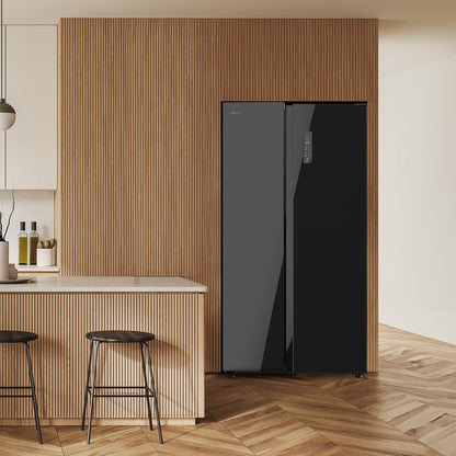 Cecotec Réfrigérateur Américain de 550 Litres Bolero CoolMarket SBS 550 Glass E. 177 cm de Hauteur et 90 cm de Largeur, Système Multi Air Flow, No Frost Total, Moteur Inverter Plus