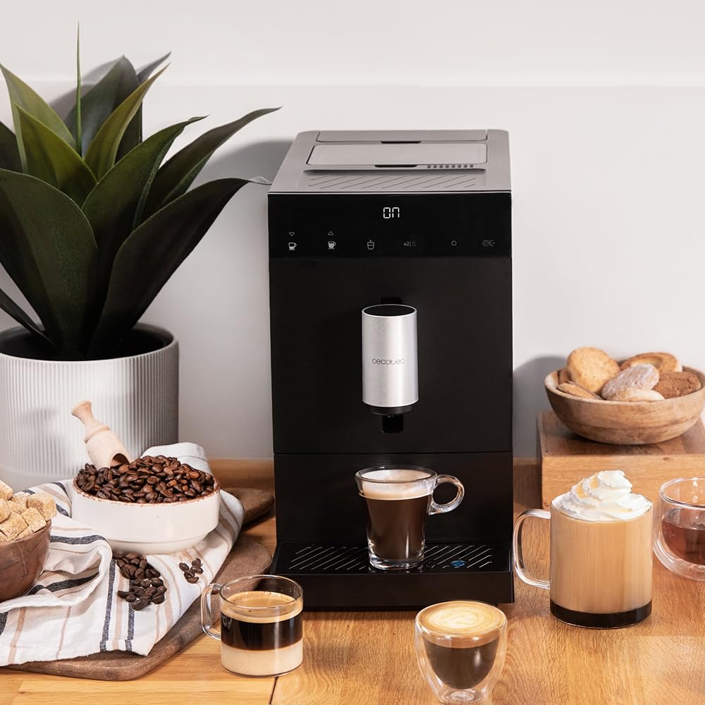Cecotec Cafetière Superautomatique Compacte Cremmaet Compact. 1350 W, 19 Bars, Système de Chauffage par Thermobloc, Réservoir de 150 g de Café avec Moulin Intégré et 1,1 L, Nettoyage Automatique