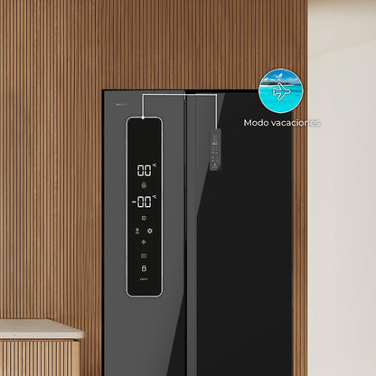 Cecotec Réfrigérateur Américain de 550 Litres Bolero CoolMarket SBS 550 Glass E. 177 cm de Hauteur et 90 cm de Largeur, Système Multi Air Flow, No Frost Total, Moteur Inverter Plus