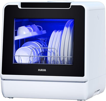 HAVA mini lave vaisselle, nouveau modèle amélioré 2024, 8 programmes de lavage, lave-vaisselle portable avec sécurité enfant et fonction de démarrage différé, réservoir d'eau de 5 L