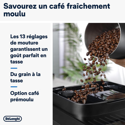 De’Longhi Magnifica Evo Next - Perfetto Machine à Café Automatique avec LatteCrema Mousseur à Lait Automatique, 13 Boissons en une Seule Touche, Écran Tactile Couleurs, Titane et Noir (ECAM312.80.TB)