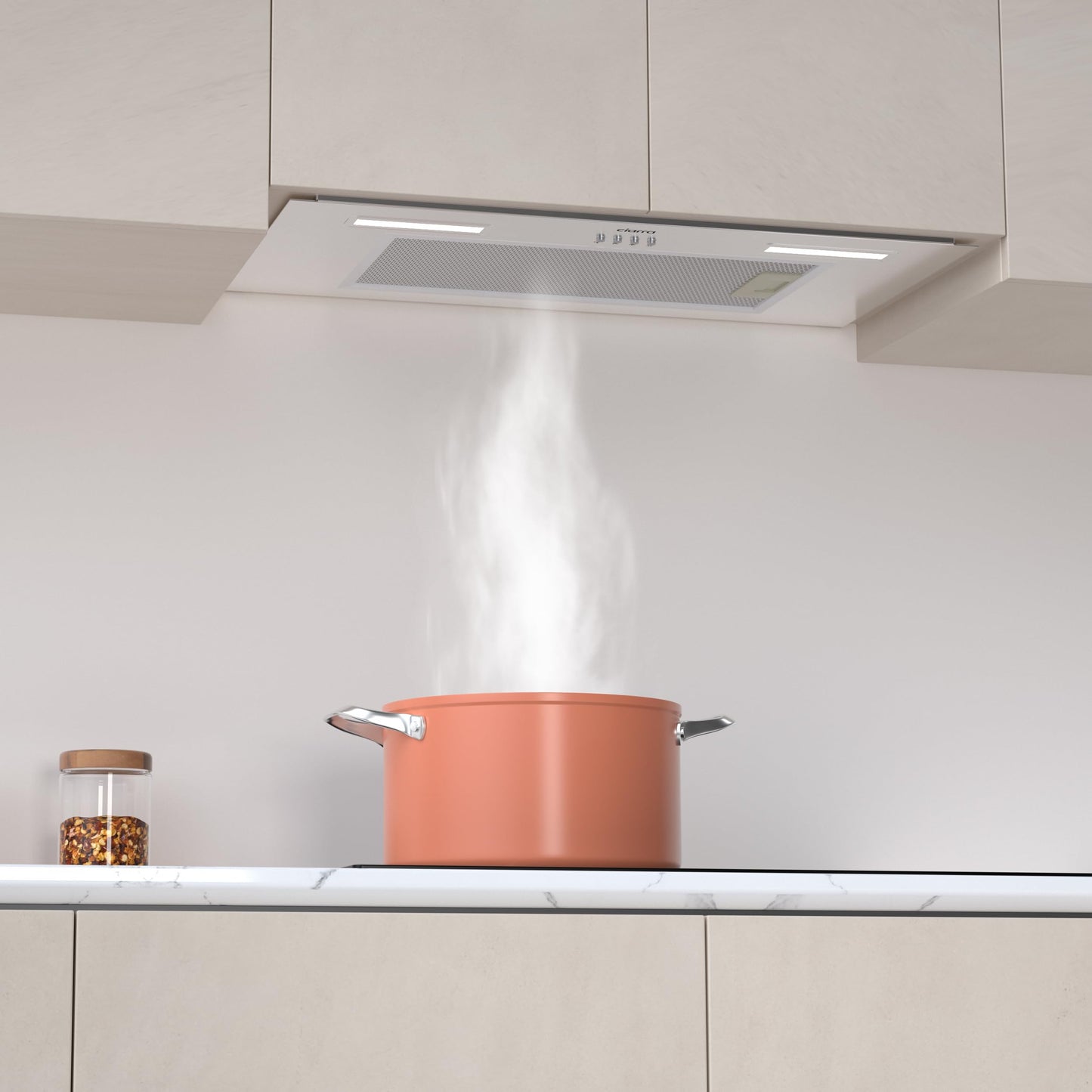 Ciarra Hotte Aspirante Encastrée 60cm A+++, 650 m³/h, 3 Vitesses, Mode Recyclage ou Évacuation, Filtre à Charbon Inclus, LED Éclairage, Inox – CBCS6926A