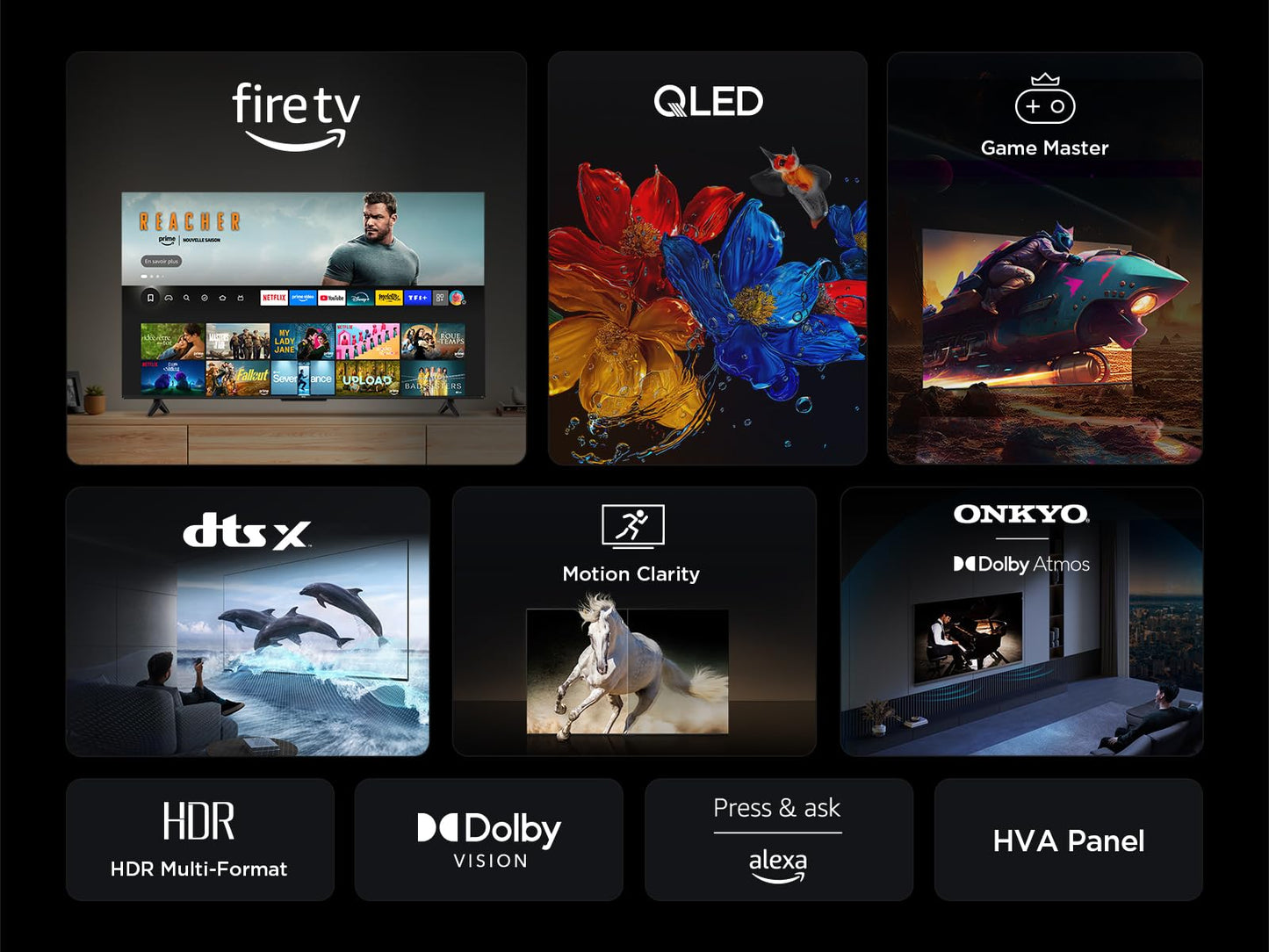 TCL 75T6C Fire TV 75 Pouces QLED 4K UHD Smart TV, HDR (Multi-Format), Dolby Atmos, Motion Clarity, Game Master, vocale Alexa