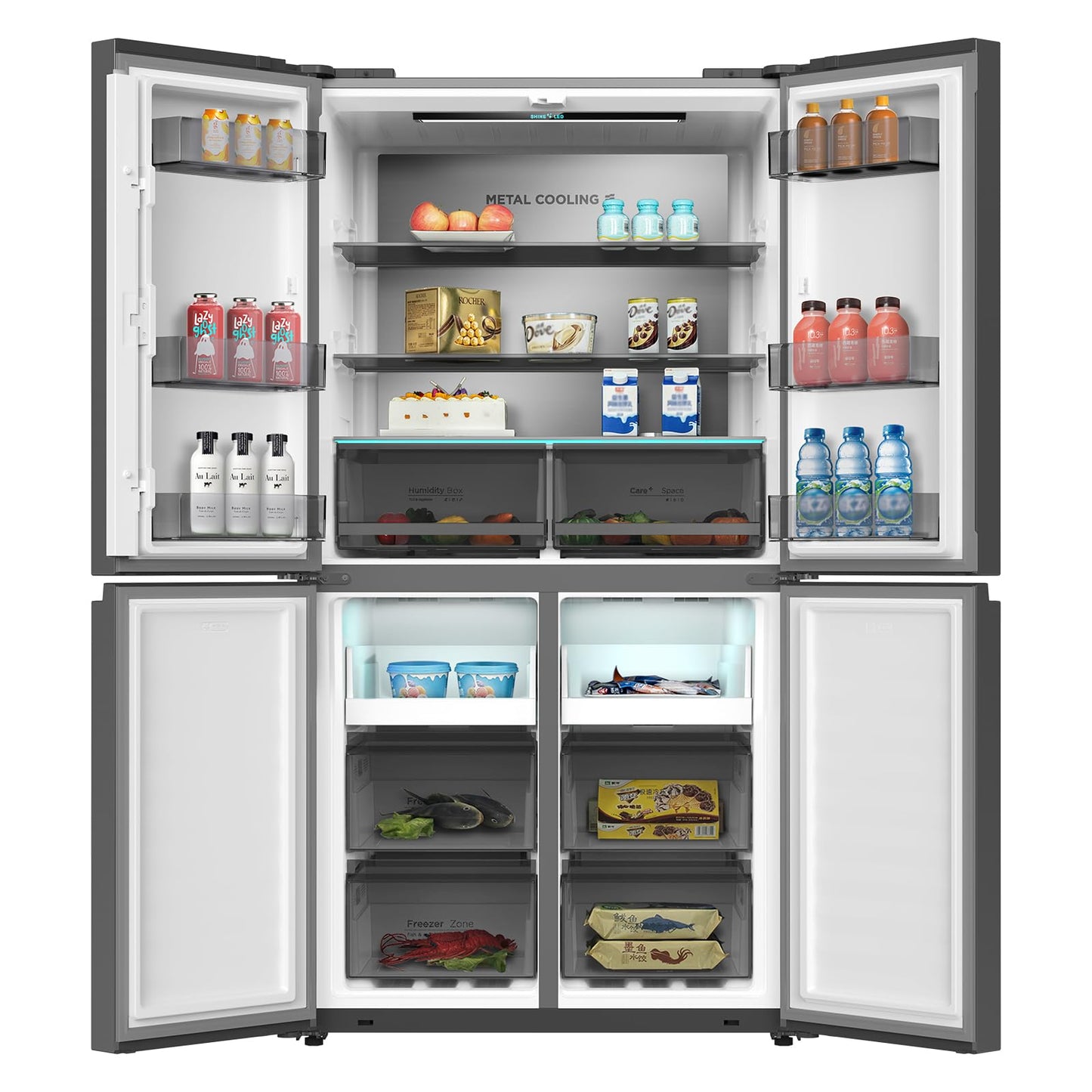 CHIQ CCD503NEIBE Réfrigérateur Américain, Multi-Portes 503 L, Inverter Compressor, No Frost, Multiple Airflow Care, Panneau tactile, Hauteur 177,5 cm, Longueur 85,3 cm, Profondeur 69,8 cm